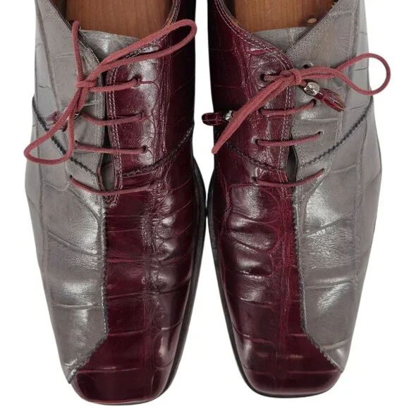 Vintage Mauri Exotic Alligator Burgundy Gray Dress Shoes Mens 13M Derby Oxfords